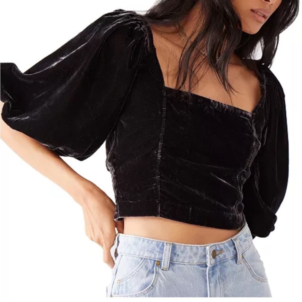 Free People Black Velvet Women's Top